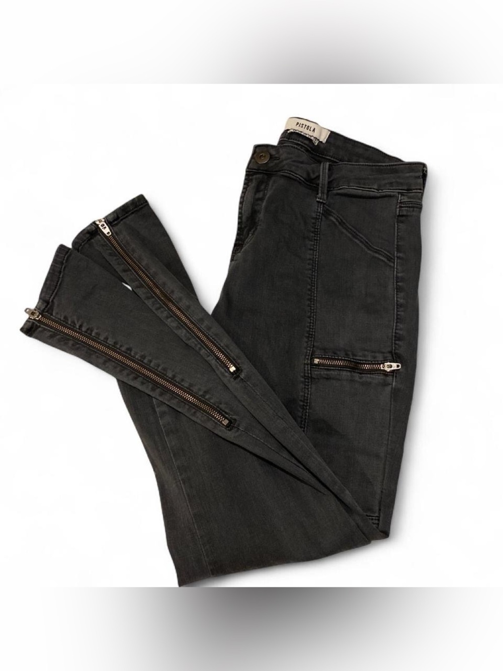 pistola Gray/Black Skinny Jeans with Zip Trim